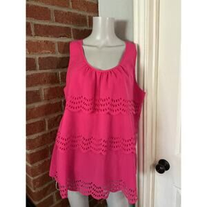 Lane Bryant Pink Tiered Eyelet Tank Top Size 20 Plus Summer Blouse Sleeveless